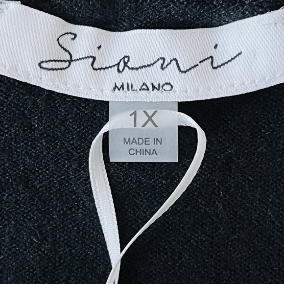 NWT Sioni Milano Women's Mesh Ruffle Shoulder Black Blouse Size 1X Luscious Knit - Picture 8 of 11